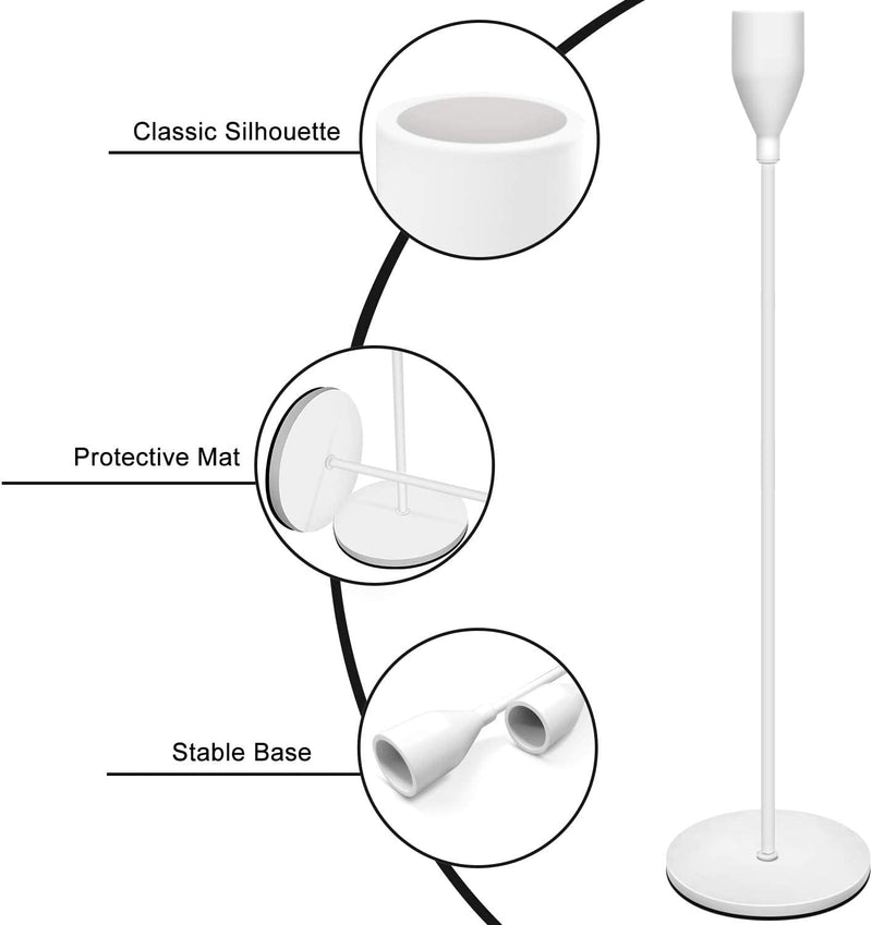 TERRIFI 3 Pcs Candle Holders for Taper Candles, Decorative Candlestick Holder for Wedding, Dinning, Party, Fits 3/4 inch Thick Candle&Led Candles (Metal Candle Stand) (White)