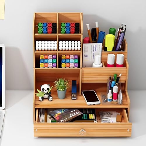 Excefore Desk Organizers Office Storage Supplies, Pen Holder Accessories for Pencil Marker - Wooden Desktop Stationary Organization for Office Decor - Art Supply Desk Caddy for Classroom School Home