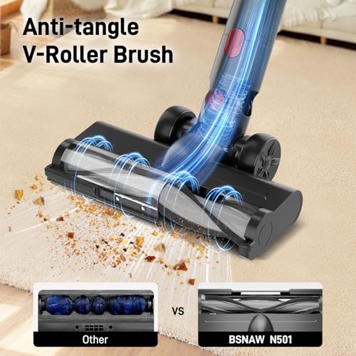 BSNAW Cordless Vacuum Cleaner for Home - Lightweight, 30Kpa Stick Vacuum Clean with Rechargeable Battery, Max 45Mins Runtime, 8 in 1 Handheld Vacuum for Hardfloor & Carpets Pet Hair, Red