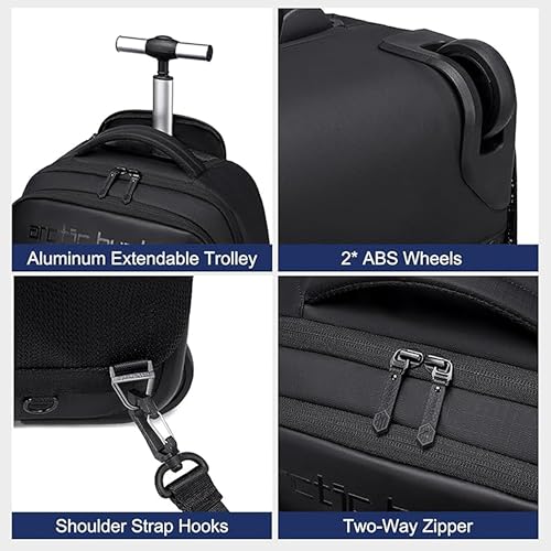 ah arctic hunter Durable Professional Rolling Backpack, Light Weight Water Resistant 19 Inch Backpack Trolley with 360° Degree Opening for Office Travel Business School, LG00657-1