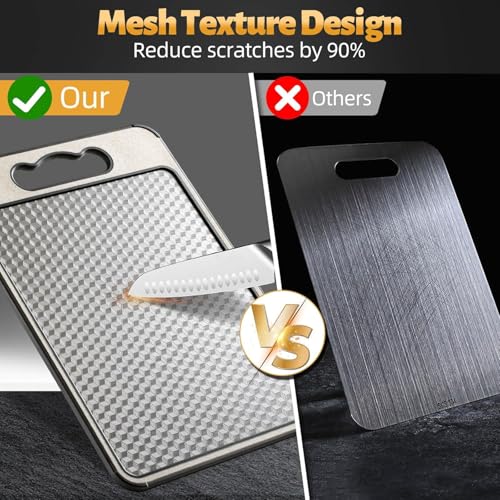 Stainless Steel Cutting Board for Kitchen ? Large 15×10 Inch, Double-Sided, Non-Slip, Scratch-Resistant Mesh Design with Juice Groove, Food-Grade Wheat Straw PP, Easy to Clean Chopping Board