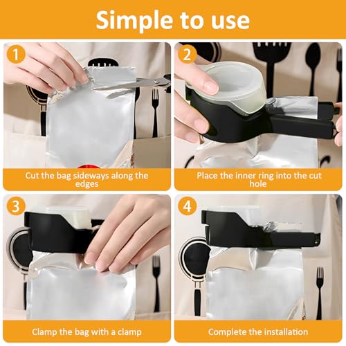 4Pcs Snack Clips That Pour Plastic Reusable Bag Clips with Pour Spouts Kitchen Chip Bag Clips Food Storage Cap Sealing Clip for Snack, Cereal, Nuts,Kitchen Bag(Black)