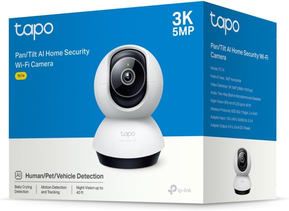 Tapo TC74 3K 5MP Pan/Tilt AI Home Security Wi-Fi Camera, AI Detection-Person, Pet, Vehicle, Baby Crying, Motion Tracking and Detection, Night Vision, Two-Way Audio Sound and Light Alarm – image 2