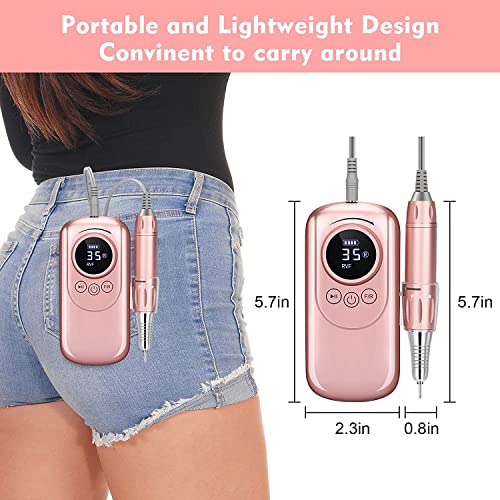 Rechargeable Nail Drill, Portable E File Nail Drill with Display Screen, 35000 RPM Professional Electric Nail File Kit with 11 Nail Drill Bits for Acrylic, Gel Nails Manicure Pedicure Polishing Shape