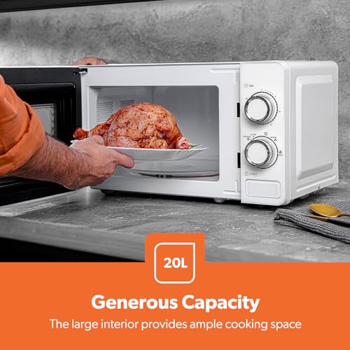 Geepas 20L Microwave Oven - 1100W Solo Microwave Oven with 5 Power Levels - Reheating, Defrost & 30 Minute Timer Function - 2 Rotary Dials - Oven for Standard Size of Dinner Plate -