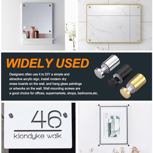 Rustark 12 Sets 3/4" x 1" Gold Stainless Steel Standoff Screws Advertising Mounting Hardware Wall Mount Glass Standoff Holder for Hanging Acrylic Signs Glass Panel Advertising (19mm Dia. x 25mm L.)
