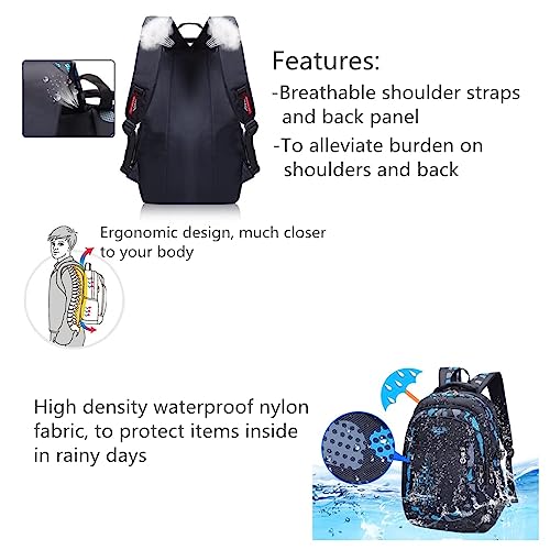 Kissun Camo Boys Backpacks for Middle School Elementary Bookbag for Kids Camouflage Boys Back Packs Camo School Bags