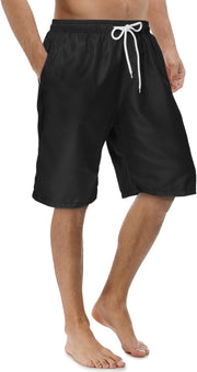 Men Trunk Style Swim Trunks - Black With No Side Pockets