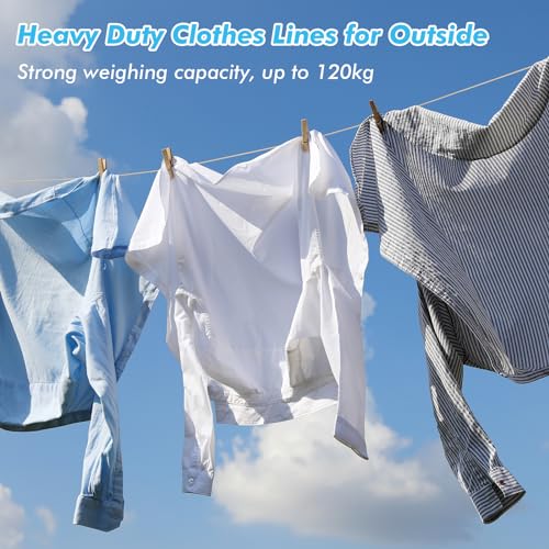 Fentar 30m Washing Line Rope,Heavy Duty Clothes Line Steel Core, Strong String 4mm Dia Clotheslines, Long Clothes Lines for Outside Garden Travel, Rustproof and Waterproof Washing Lines, 120kg LC
