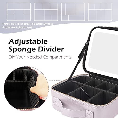 Travel Makeup Bag Cosmetic Bag Makeup Organizer Bag with Lighted Mirror, Adjustable Brightness in 3 Color Scenarios, Waterproof Makeup Train Case, Gift for Women