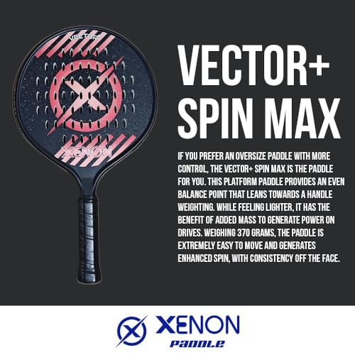Vector Spin Max Platform Tennis Paddle by Xenon Paddle, Oversize Head, Even Balance Point, Medium Firmness Foam Core, Power and Control, 4.25??Grip