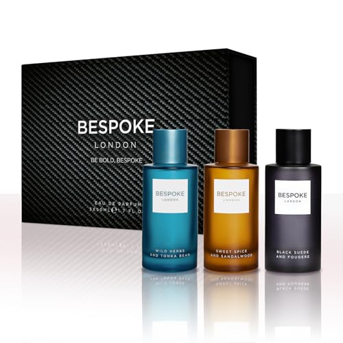 BESPOKE LONDON Premium Mens Perfume Gift Set, Black Suede, Wild Herbs, Sweet Spice, Eau De Parfum with Long Lasting Fragrance - Travel Size Mini Perfume Set, Coffret Gift Set for Men (3 x 50ml)