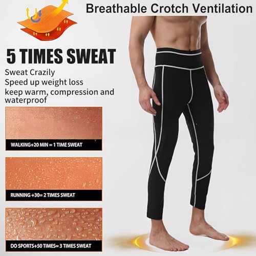 Men's Sweat Sauna Leggings, High Waist Tummy Control, Workout Pants with Pocket