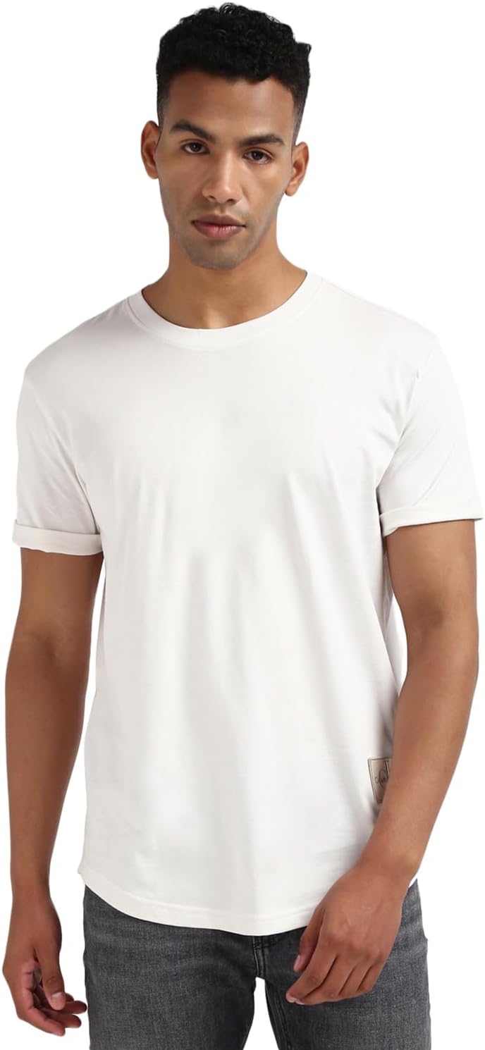 Ck Jeans Mens Long Sleeve Homme-/-tee-shirts-/-t-s-manches-courtes Badge Turn Up Sleeve