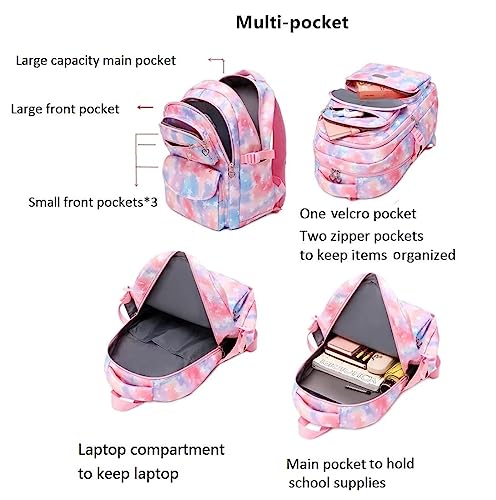 Azonee 3Pcs Colorful Star Prints Backpack Sets, Kids Bookbag Primary School Middle School Daypack Elementary Students Knapsack for Girls (Pink)