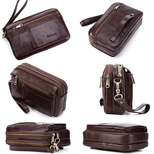 KPYWZER Leather Clutch Purse Wallet Men Wristlet Holder Wrist Bag Pack Business Handbag