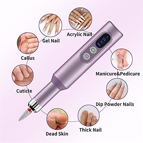 Ftrule Cordless Electric Nail Drill, Portable Professional Rechargeable Efile Nail File Machine with Nail Drill Bits, Sanding Bands for Acrylic Gel Nails, Manicure Pedicure Polishing, Purple