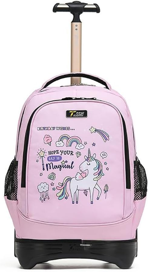 Kids Rolling Bag, Space Astronaut and Unicorn Design, 32 x 21 x 46 cm, weighing 4.5kg, with Telescopic Handle,9-16 years (Blue Astronaut) - Pink Unicorn