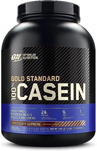 Optimum Nutrition (ON) Gold Standard 100% Micellar Casein Protein Powder,24 Grams of Protein,Slow Digesting,Helps Keep You Full,Overnight Muscle Recovery-Chocolate Supreme,3.97 Lbs,53 Servings(1.8 KG)