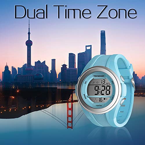 TEKMAGIC 10 ATM Waterproof Digital Sports Watch for Boys Girls Swimming Diving 100m Underwater with Alarm Clock, Chronograph, Timer, Countdown, Dual Time Zone, 12 or 24 Hour Format