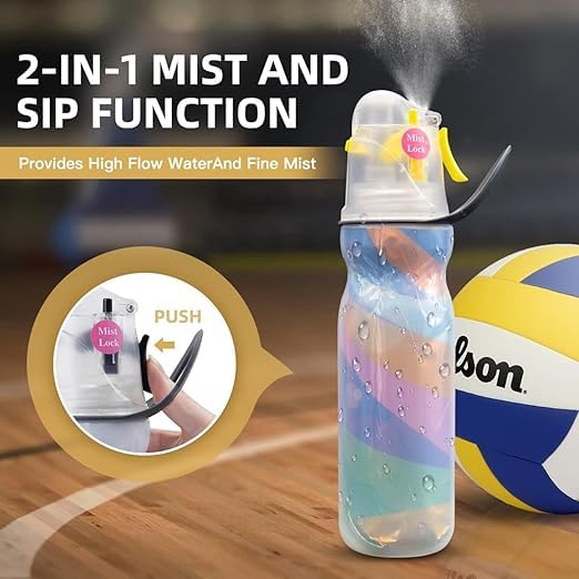 conery Sport Spray Water Bottle,Insulated Sports Water Bottle with Spray Mist and Sip Kids Cool Misting Water Bottles School 20oz/590ml for Gym Cycling Running Climbing(Colorful)