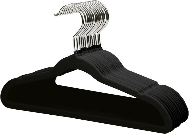 ManGotree 10 Pack 14 Inch Premium Kids Velvet Hangers for Closet, Ultra-Thin Children's Clothes Hangers with 360° Swivel Hook, Sturdy Non-Slip Felt Kids Hangers for Youth (Black)