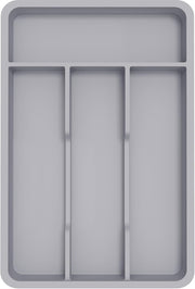 Silverware Drawer Organizer Tray, Plastic Cutlery Storage for Kitchen, Flatware and Utensil Holder Divider for Spoons Forks Knives Tableware, 9.1 x 12.6", 5 Slots, Black - Gray 7.8 x 12.4 inch (4 Slots)