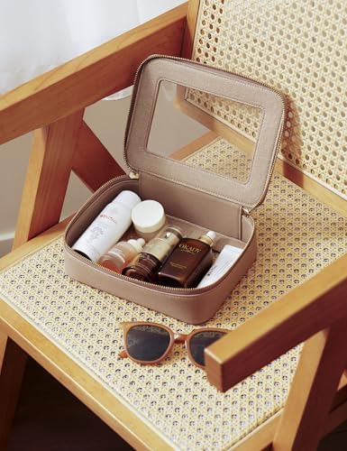 Small Cosmetic Bag for Purse Mini Makeup Bag for School Cute Clear Make Up Pouch for Travel Tiny Leather White Make Up Organizer Case for Backpack Toiletry Bag Waterproof Square Pouch with Zipper