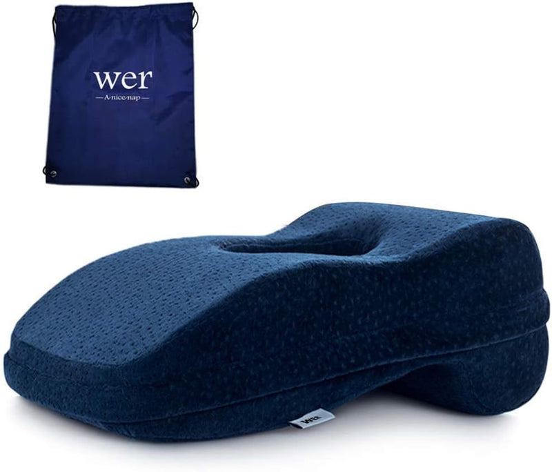 WOWSEA Soft Nap Donut Pillow, Ergonomic Memory Cotton Wedge Pillow for Sleeping, Slow Rebound Desk Nap Pillow (Slightly Hard) for Slender Ladies & Teenagers, Comfortable Washable Velvet Cover
