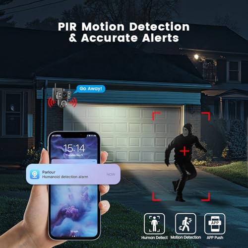 Solar Security Camera, 4K 8MP Outdoor Wireless WiFi Cameras, 360° PTZ, Night Vision PIR Human Detection, 2 Way Talk Home Surveillance Solar Camera