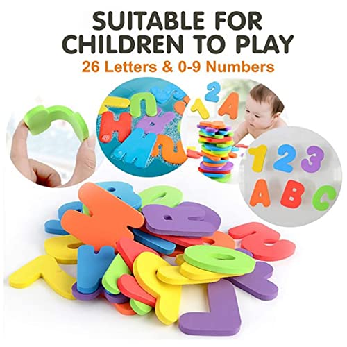 Baby Bath Toy Sets, 36 Foam Bath Letters and Numbers, Floating Squirts Animal Toys Set with Fishing Net and Organizer Bag, Fish Catching and Pitching Game for Babies Infants Toddlers Bathtub Time