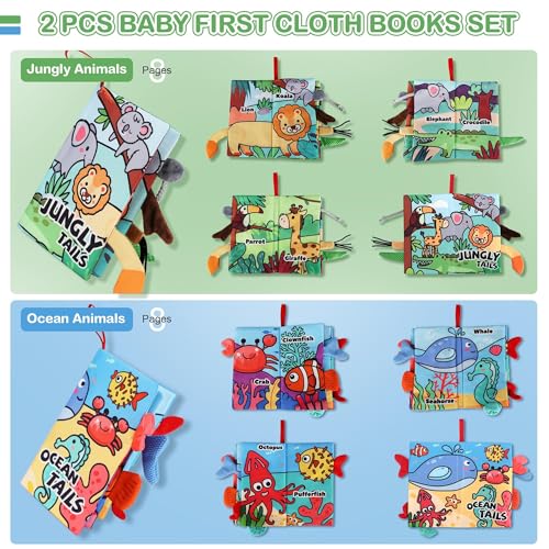 2PCS Soft Sensory Tummy Time Toys for Infants - Crinkle Cloth with Engaging Textures, Ideal Learning Stroller Toys for Newborns Aged 6-12 Months
