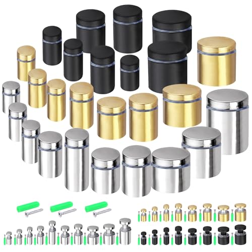 Rustark 12 Sets 3/4" x 1" Gold Stainless Steel Standoff Screws Advertising Mounting Hardware Wall Mount Glass Standoff Holder for Hanging Acrylic Signs Glass Panel Advertising (19mm Dia. x 25mm L.)