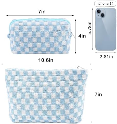 ZLFSRQ 3Pcs Checkered Makeup Bag for Women Large Cosmetic Bag Set Travel Toiletry Bag Makeup Pouch Bag for Purse Pink Zipper Storage Bag Organizer Cute Small Aesthetic Girls Car Essentials Bag