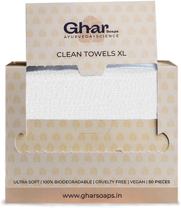 Ghar Soaps Face Hand Clean Towels | India's 1ST Disposable Face Towel |Gym & makeup remover | Towels for Facewash Sport Travel Ultra Soft | Biodegradable | Cruelty free | Vegan|