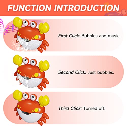 GLZOOO Crab Bath Toys: Bath Toys for Toddlers, Blow Bubbles and Plays 12 Children’s Songs, Sing-Along Bath Bubble Maker for Baby (Red)