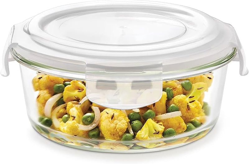 BOROSIL KLIP-N-STORE ROUND GLASS STORAGE CONTAINER WITH AIR TIGHT LID FOOD STORAGE CONTAINER MICROWAVE SAFE CONTAINER 620 ML - 950 ML