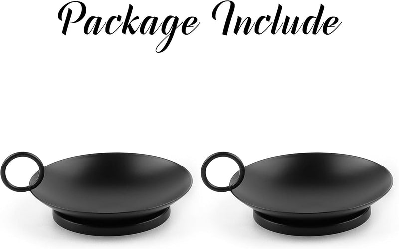 Black Pillar Candle Holders, Iron Metal Candle Dish Plate Holder Set of 2, Candle Tray with Handle Candle Stick Holder for Wedding, Party, Home Decor