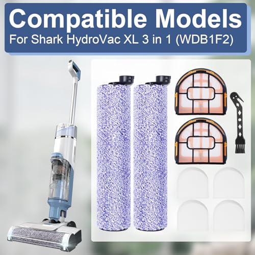 Heykewi Brush Roll Filter Replacement Parts for Shark WDB1F2 for HydroVac XL 3-in-1 Vacuum Cleaner, 2 Brush Rollers, 4 Foam Filters, 2 Filter Boxes, 1 Cleaning Brush