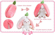 AMERTEER Strawberry Bunny Plush Toy Cute Transformed Bunny Doll Fruit Rabbit Pillow, Small Soft Plush Pillow for Kids Girls, Transformable Fruit Rabbit Toy (18cm)