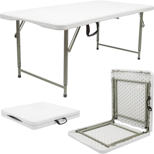 SKY-TOUCH Folding Lightweight Trestle Outdoor Camping Table,Heavy Duty Plastic Outdoor Folding Picnic Table,Folding Trestle Table For BBQ Party, Folds in Half with Carry Handle,White(1807575cm) - 120Ã60Ã75cm-new