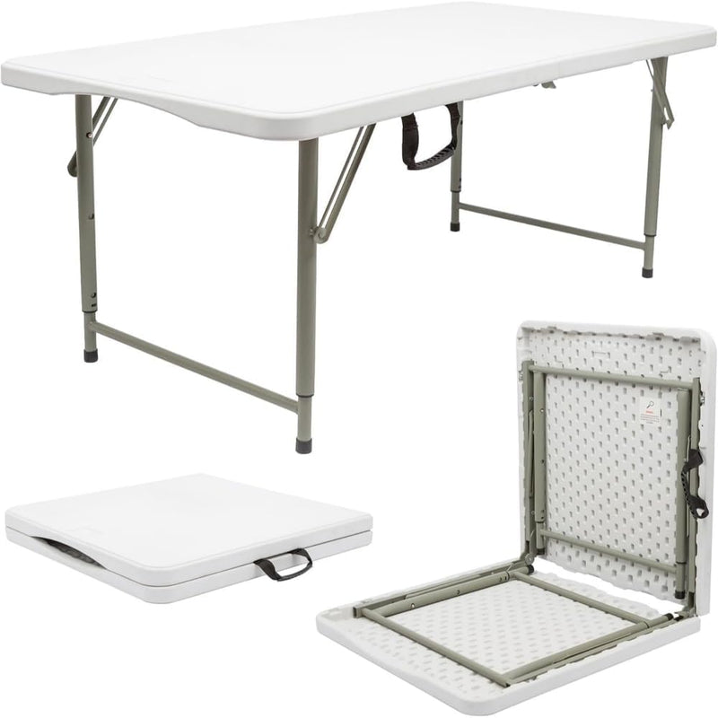SKY-TOUCH Folding Lightweight Trestle Outdoor Camping Table, Heavy Duty Plastic Outdoor Picnic Table, Folds in Half with Carry Handle, White (120x60x75cm) - 120Ã60Ã75cm-new