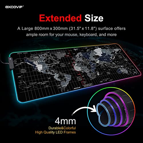 EXCOVIP Extended RGB Mouse Pad Mat, 14 Modes Large Office Table Desk Mat 800x300mm Gaming Lighting Led Mousepad for PC Computer Keyboard Anti-Slip (RGB World) 8424