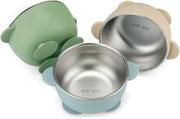 3 Pack Stainless Steel Baby Suction Bowls, Non-Slip Child Food Bowl with Silicone Sleeve for Kids Toddlers Infants, Unbreakable & Mess Free (Blue Green Brown) - Blue Green Brown