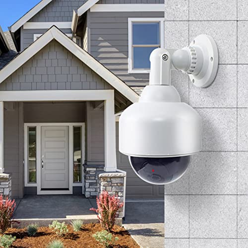 Rubik Dummy CCTV Camera with Flashing Red LED Light and CCTV Sticker Sign, Fake Surveillance Security Indoor Outdoor Waterproof Dome Camera for Home Office