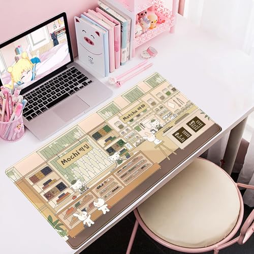 Adorable Kawaii Large Desk Mat Beige Anime Mouse Pad: XXL Extended Gaming Mousepad with Non-Slip Rubber Base, Cute Desk Accessory for Computer and Laptop, Ideal for Gaming and Office 31.5'' x 15.7''