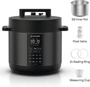 Nutricook Smart Pot Eko, 1000 Watts - 9 In 1 Instant Programmable Electric Pressure Cooker, 6 Liters, 14 Smart Programs, Brushed Stainless Steel/Black, 2 Years Warranty, Silver/Black