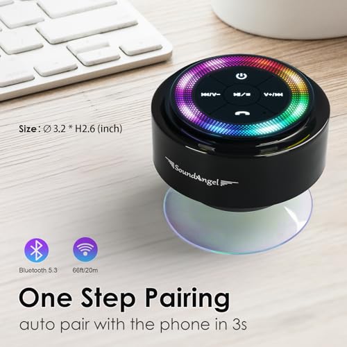 XLEADER Shower Speaker, Certified IPX7 Waterproof Bluetooth Wireless Speaker with Lights, Suction Cup and Mic for Bathroom, Crystal Sound&Bass, 12H Playtime, Ideal Electronic Gift