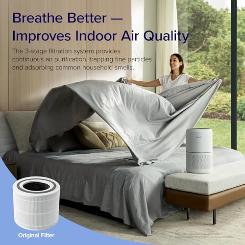 Levoit Air Purifiers for Home Dust Smoke Pet Hair, Up to 40m�, H13 True HEPA Air Filter with Timer, Sleep Mode, Ozone Free, 24dB Quiet Air Cleaner for Bedroom, Office, Core 300, White