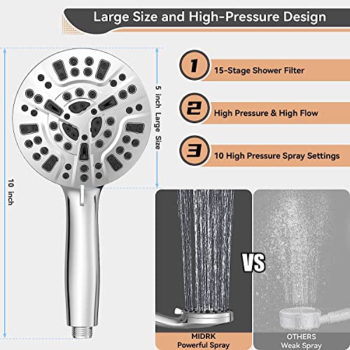JNILE Filtered Shower Head, 15 Stage Handheld Shower Head Filter for Hard Water, 10 Modes High Pressure Shower Head with 60" Hose and Bracket, Remove Chlorine and Harmful Substance
